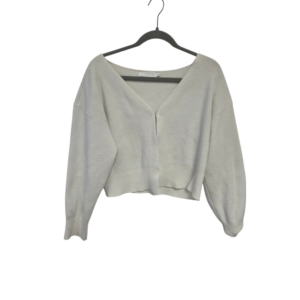 ASTR The Label Womens Cream V-Neck Cropped Cardigan Sweater Size XL Off-White
